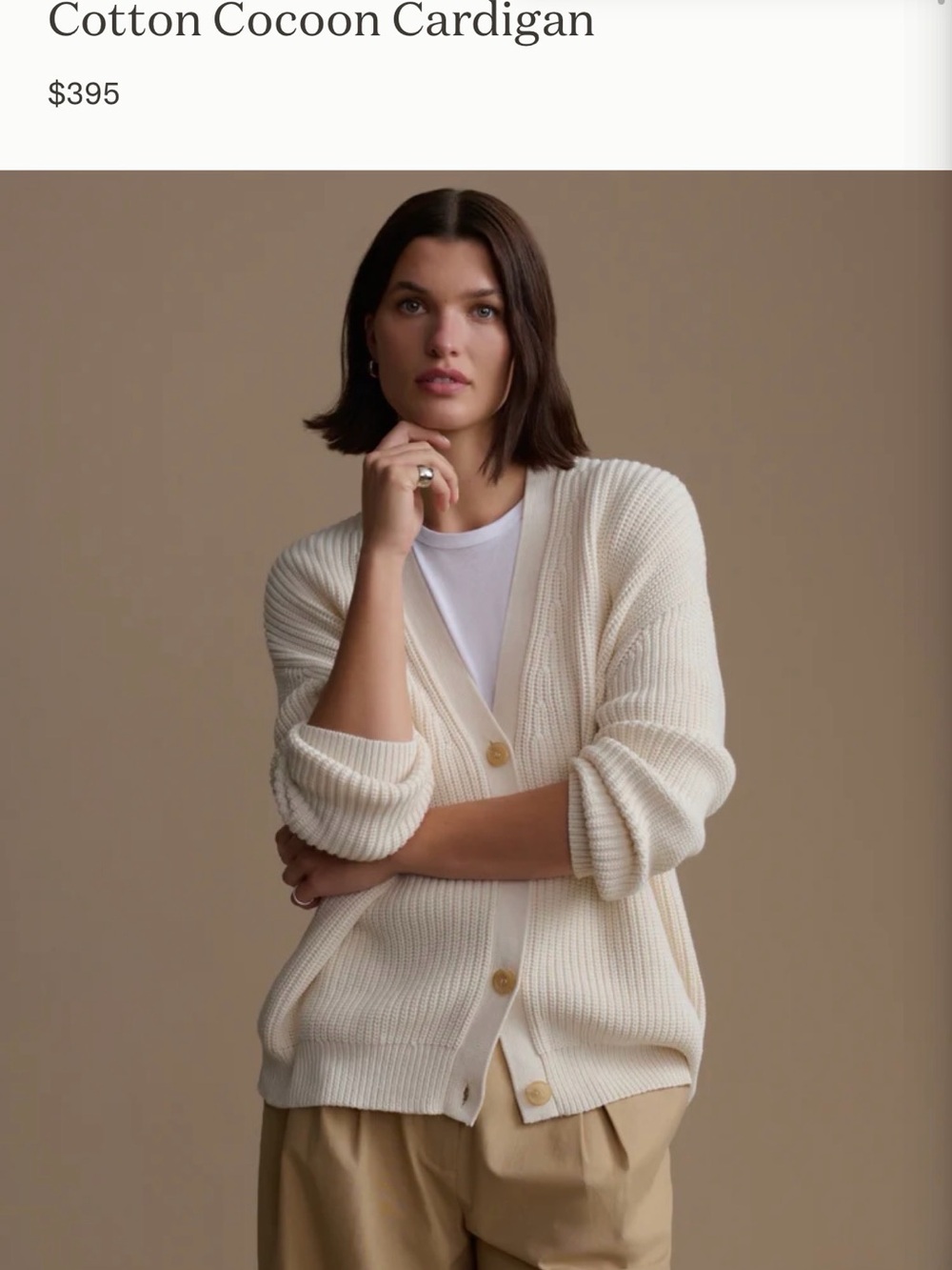 Jenni Kayne Cotton Cocoon ivory Ribbed V-Neck Button Cardigan S - Picture 2 of 8